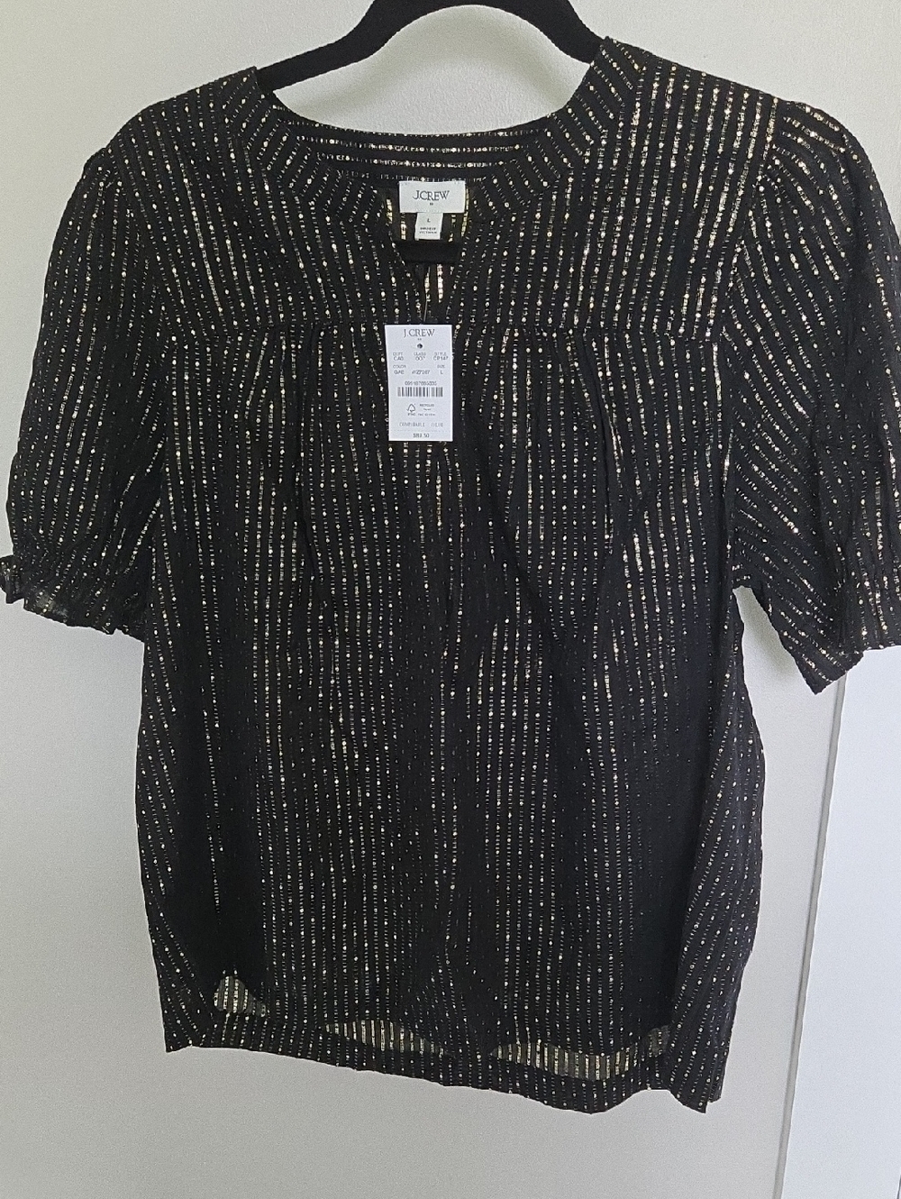 J. Crew Factory Black Blouse with Gold Metallic Stripes
